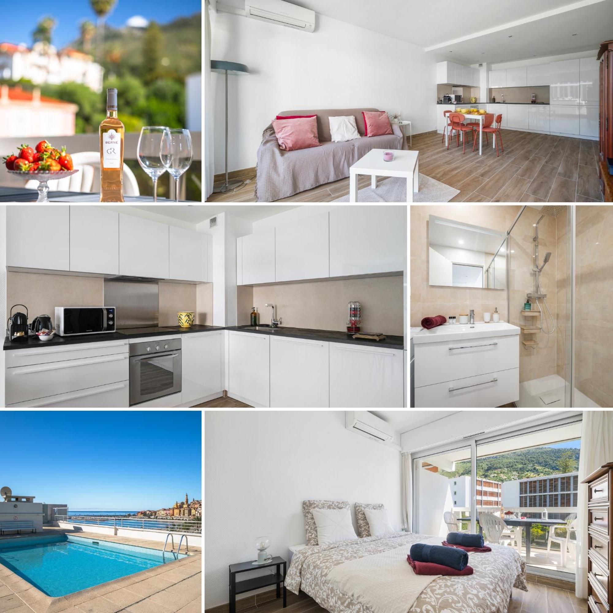 Le Rocamare - Piscine Toit Terrasse - Parking Prive - Terrasse Apartment Menton Luaran gambar